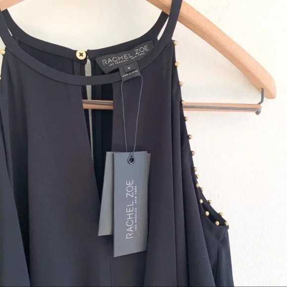 Rachel Zoe Gemini Cold Shoulder Black Studded Night Out Romper 0 - NWT - Picture 5 of 10
